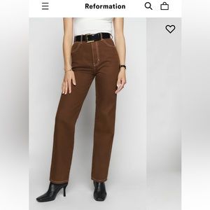 Reformation Cowboy High Rise Straight Jeans in Chocolate wash